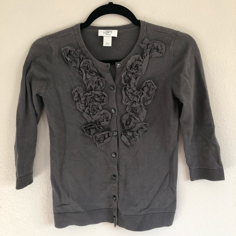 Ann Taylor Loft Gray Cardigan with Floral Details